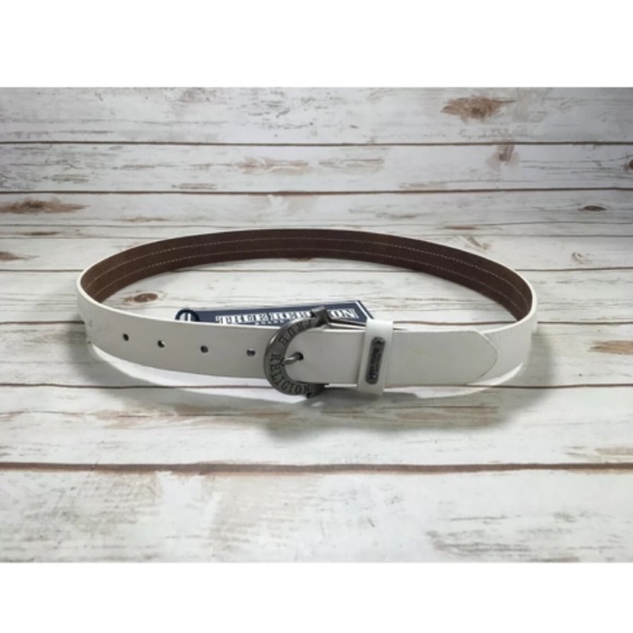 True Religion Jeans White Leather Horseshoe Belt - Picture 3 of 7